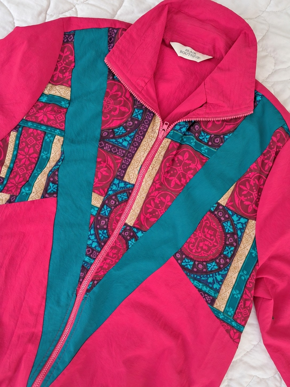Vintage 90s Blair Boutique Pink Teal Colorblock Windbreaker Jacket